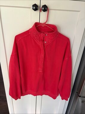 Aerie Red Quilted-Trim Pullover Sweater